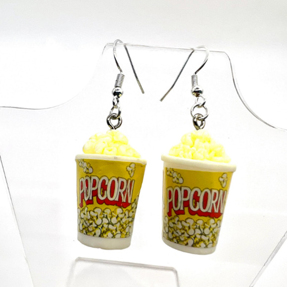 Popcorn Bucket Earrings - Movie Night Earrings - Food Earrings - Snack Earrings - Picture 1 of 9
